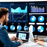 A diverse team of professional individuals, fully clothed in modest business attire, collaborating in a modern, well-lit office space. They are gathered around a large monitor displaying a clear project management dashboard with visible tasks and progress indicators, while some are simultaneously interacting with communication platform interfaces on their individual laptops, showing structured channels and discussion threads. The scene emphasizes seamless team communication and project overview. Professional photography, high resolution, soft lighting, sharp focus. safe for work, appropriate content, fully clothed, professional, perfect anatomy, correct proportions, natural pose, well-formed hands, proper finger count, natural body proportions.